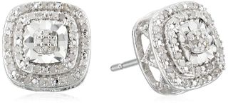 Amazon Collection + Sterling Silver Double Halo Diamond Stud Earrings