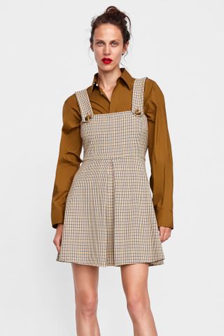 Zara + Plaid Overall Dress