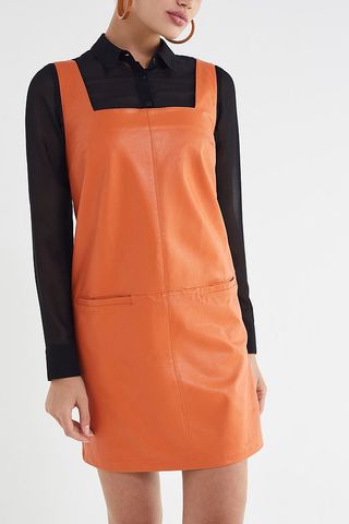 Urban Outfitters + UO Faux Leather Square-Neck Pinafore Dress