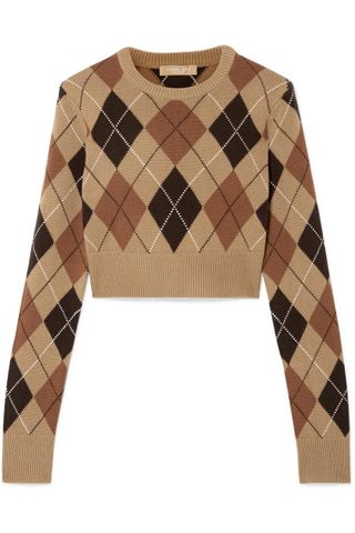 Michael Kors + Cropped Argyle Cashmere Sweater