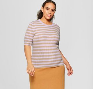 Who What Wear + Striped Elbow Sleeve Crew Sweater