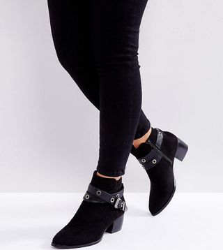 Truffle Collection + Wide Fit Western Buckle Strap Boot