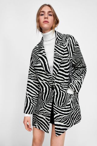 Zara + Oversized Animal Print Jacquard Blazer