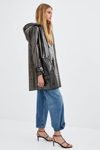 Zara + Semi-Transparent Leopard Print Raincoat