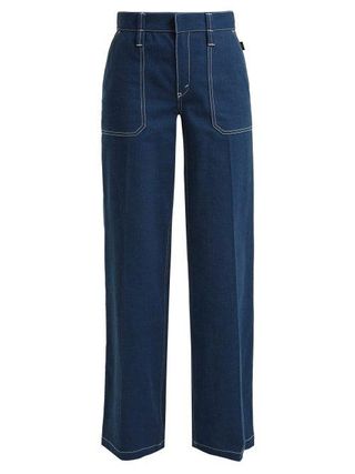 Chloé + Contrast Stitching Wide-Leg Denim Jeans