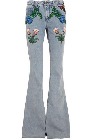 Gucci + Appliquéd Mid-Rise Flared Jeans