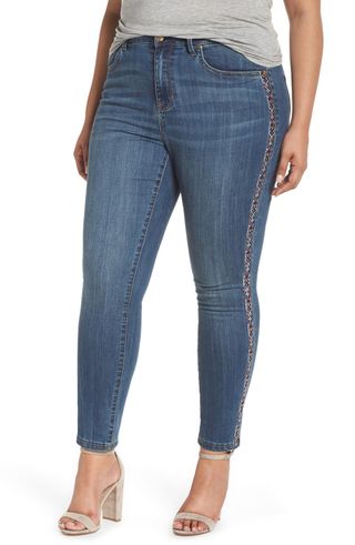 Melissa McCarthy Seven7 + Embroidered Side Skinny Jeans