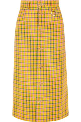 Balenciaga + Checked Wool Midi Skirt