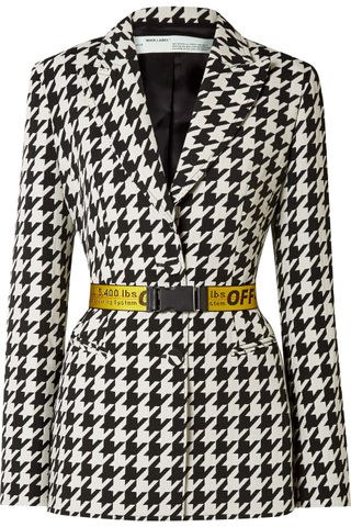 Off-White + Canvas Jacquard-Trimmed Houndstooth Wool-blend Blazer