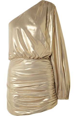 Michelle Mason + One-Shoulder Draped Lamé Mini Dress