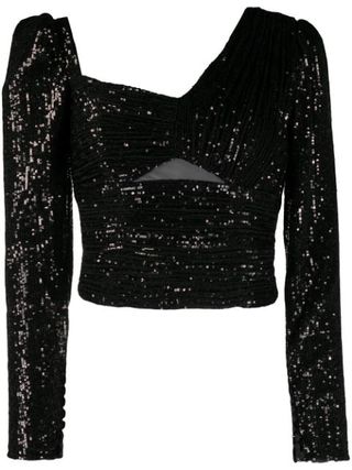 Self-Portrait + Sequinned Asymmetric Cropped Top