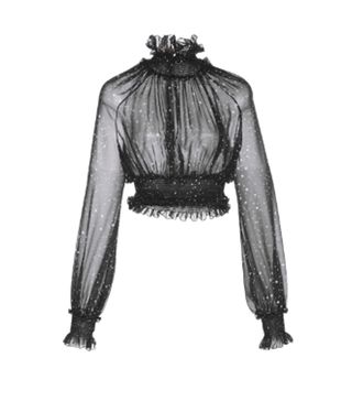 Giambattista Valli + Sheer Ruched High Neck Cropped Blouse