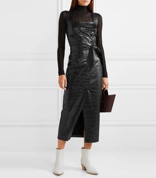 Nanushka + Zora Knotted Croc-Effect Faux Leather Midi Dress