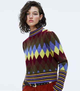 Zara + Multicolored Argyle Sweater