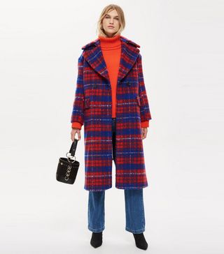 Topshop + Brushed Check Zip Back Coat