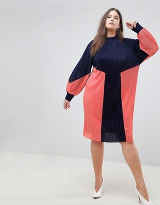 ASOS Curve + Color Block Plisse Sweat Dress