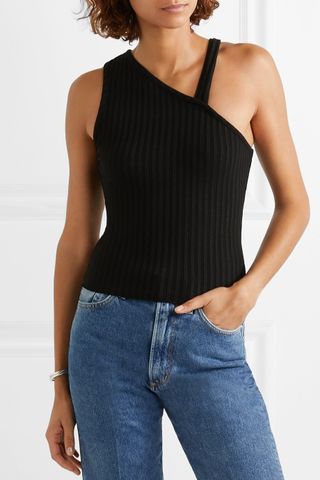 The Range + One-Shoulder Ribbed Stretch-Jersey Top