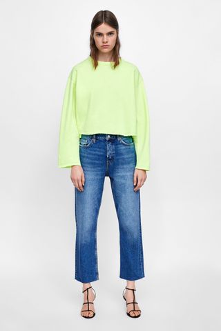 Zara + Fluorescent Cropped Sweatshirt