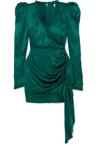 Magda Butrym + Carlton Wrap-Effect Ruffle-Trimmed Silk-Satin Jacquard Dress