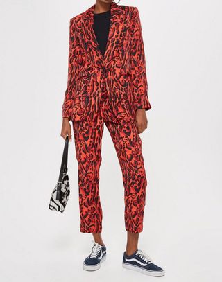 Topshop + Red Leopard Suit Trousers