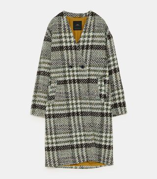 Zara + Plaid Tweed Coat