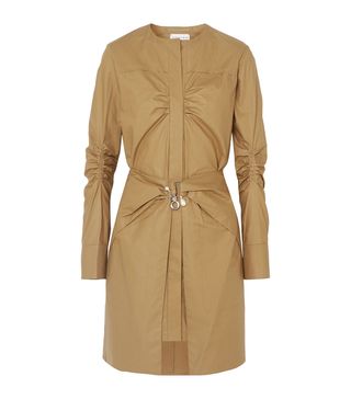 Carven + Pearl-Embellished Ruched Cotton Mini Dress