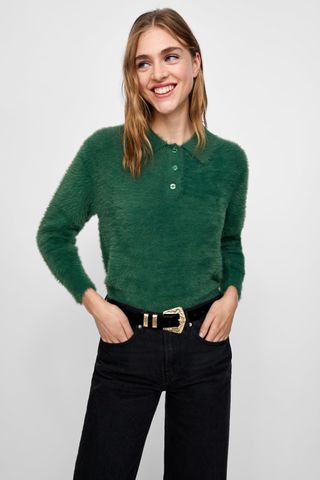 Zara + Textured Polo Sweater
