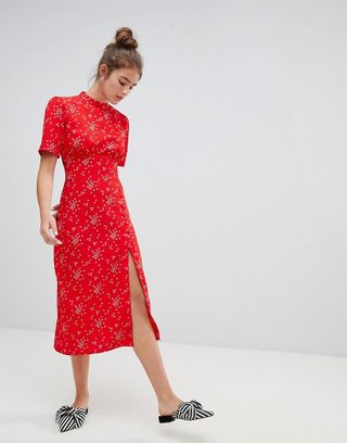 ASOS Design + Midi Tea Dress With Buttons in Star Print