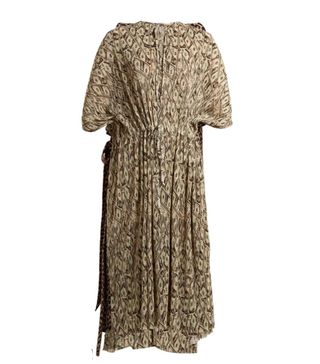 Balenciaga + Drawstring-Waist Pleated Dollar-Print Dress