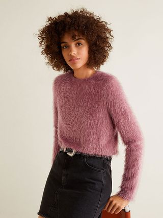 Mango + Faux Fur Knit Sweater