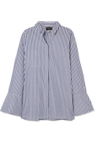 Mother of Pearl + Faux Pearl-Embellished Striped Organic Cotton Shirt