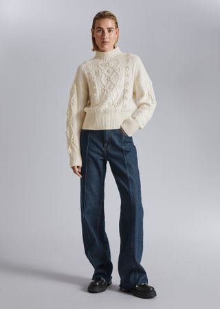 & Other Stories + Pearl Bead Cable Knit Sweater