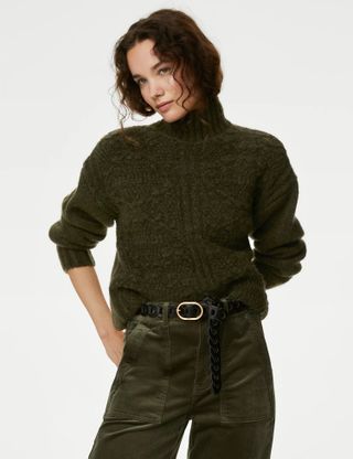 Per Una + Cable Knit Longline Jumper With Wool