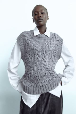 Zara + Cable-Knit Vest