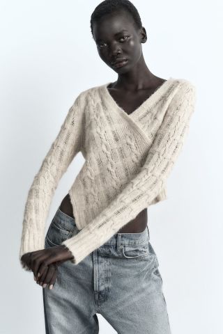 Zara + Asymmetric Cropped Knit Sweater