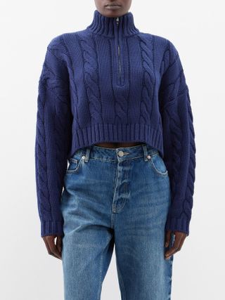 Staud + Hampton Cable-Knit Cotton-Blend Cropped Sweater