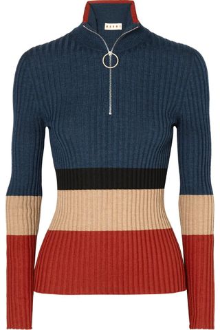 Marni + Color-Block Ribbed Wool and Silk-Blend Sweater