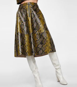 Zara + Shiny Snakeskin Print Skirt
