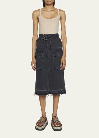 Sacai + Cargo Pocket Denim Raw-Edge Skirt