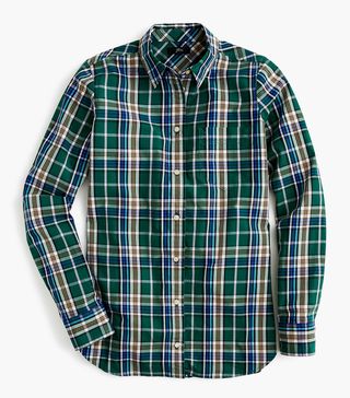J.Crew + Classic-Fit Shirt in Green-and-Pink Plaid