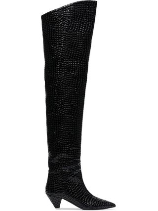 Attico + Black Crocodile Print 45 Leather Over-the-Knee Boots