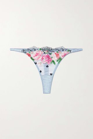 Fleur Du Mal + Card Embroidered Tulle Thong