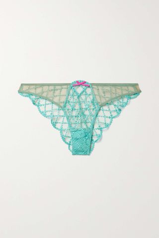 Fleur Du Mal + Dotty Embroidered Recycled-Tulle Briefs
