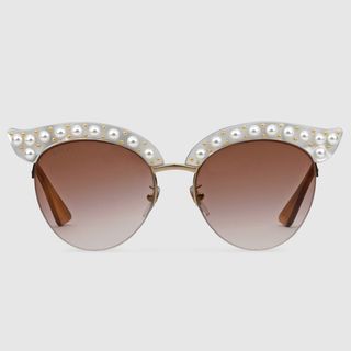Gucci + Cat Eye Acetate Sunglasses With Pearls