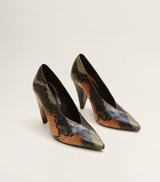 Mango + Snakeskin Print Heeled Shoes