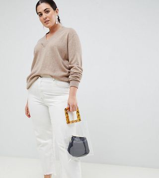 ASOS White + Cashmere Sweater With V-Neck