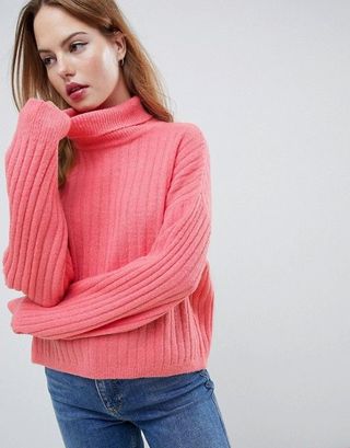 ASOS Design + Fluffy Sweater in Rib With Roll Neck