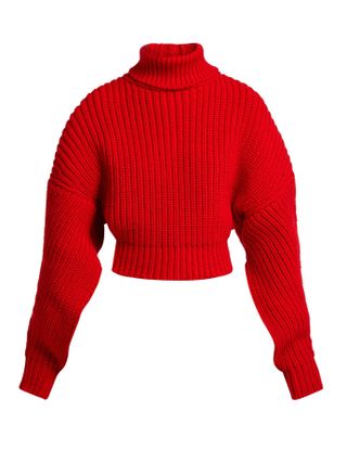 A.W.A.K.E. + Cropped Button Back Ribbed Knit Wool Sweater