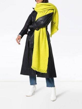 Aessai + Yellow Oversized Frayed Wool Blanket Scarf