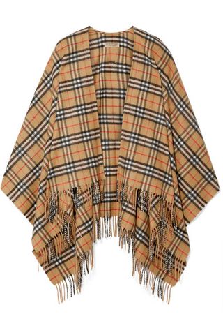 Burberry + Fringed Checked Cashmere And Merino Wool-blend Wrap